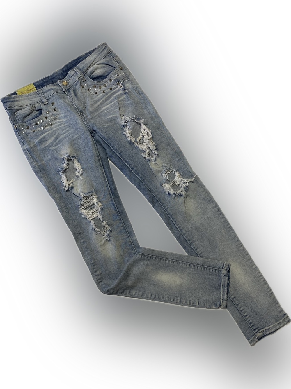 Machine Light Wash Skinny Jeans with Stud Detailing